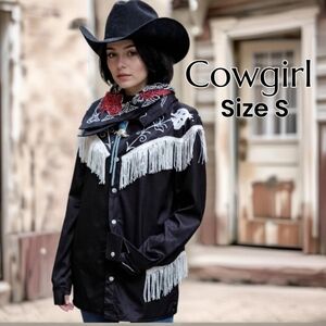 Cowgirl Complete Halloween Costume Fringe Shirt, Hat, Bandana, Bolo Tie Size S